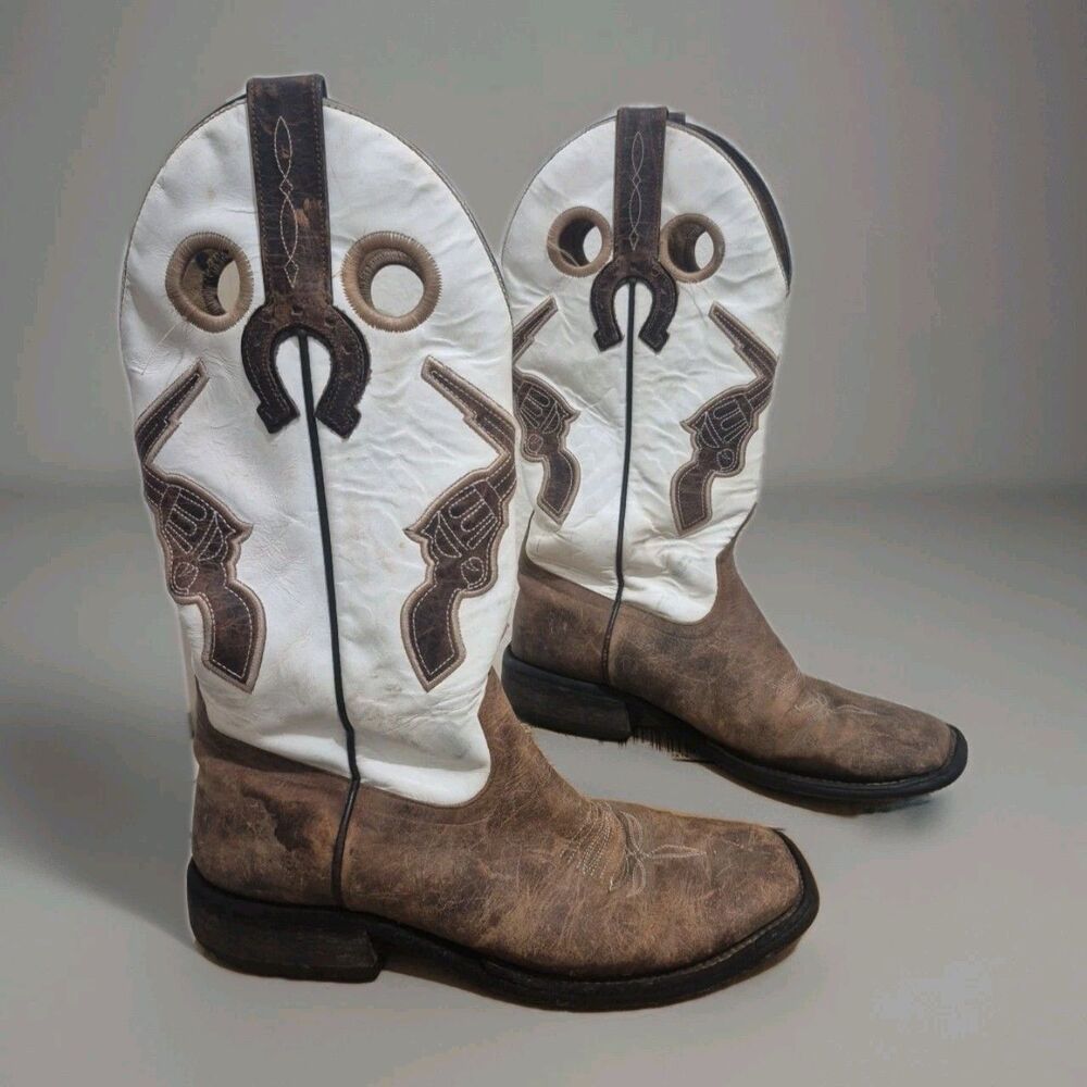 Women's Anderson Bean/ Macie Bean White Pistol Square Toe Boots RARE Size 9.5M